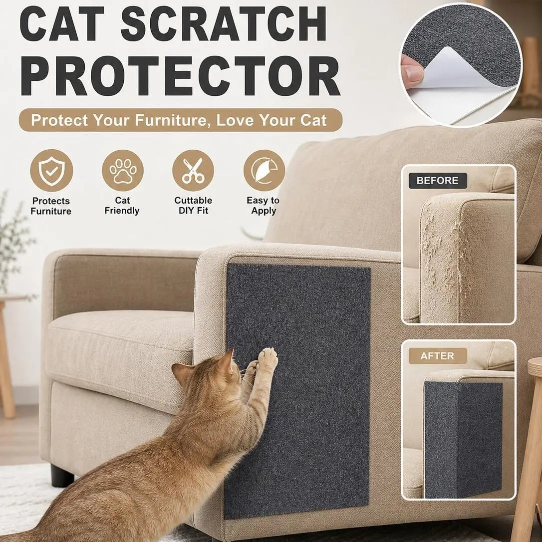 Cat Scratch Protector for Furniture - 11.85" x 39.3" Easy Installation Anti-Scratch Sticky Pad, Iridescent Stained Glass Decorative Film for Leather Couch Arms and Corners, Sohochic