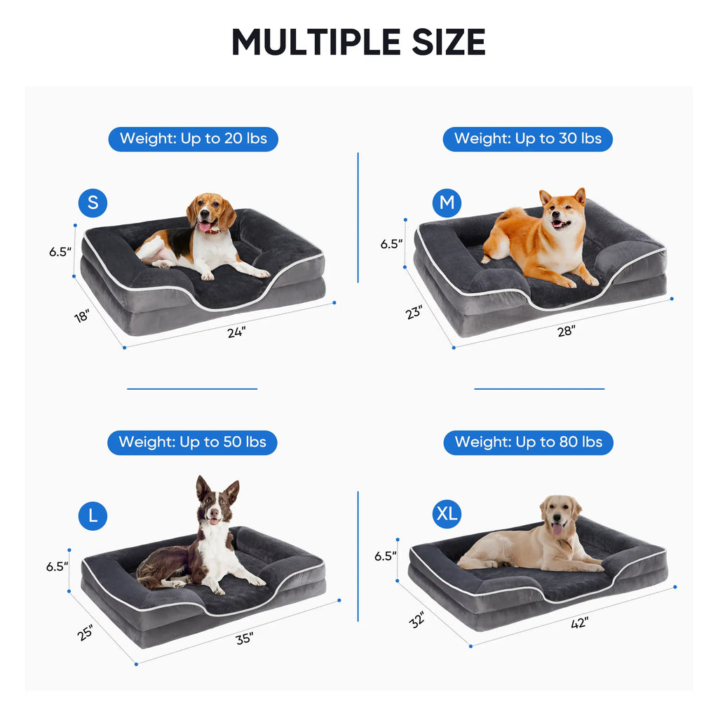 Sweetcrispy Large Orthopedic Memory Foam Pet Bed with 3-Sided Bolsters - 20"L x 24"W x 8"Th, Waterproof Detachable Cover, Non-Slip Base, Joint Relief, Consistent Support, Pressure Relief, Supportive Sofa, 24 to 48 Hour Recovery Time