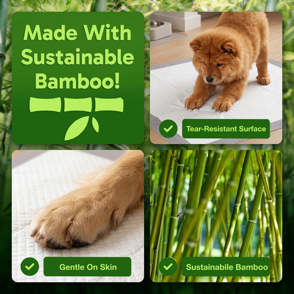 Bambeau Premium Bamboo-Based Pads Eco Conscious Dog Pads 3XL (37X54 Inch) 25 Count - Extra Large Puppy Training Pads, Unbleached Chlorine-Free Plant-Based Potty Pads Leak-Proof Backing and Natural Odor Control