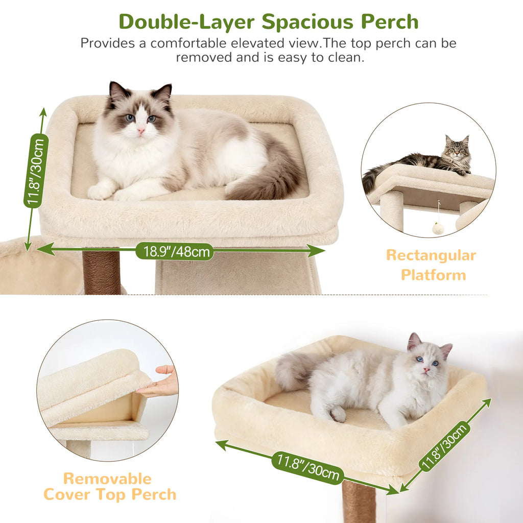DESKAT 75-Inch Multi-Level Cat Tree for Large Cats, Accommodating 2-3 Indoor Cats with 2 Condos, 2 Hammocks, 3 Perches, and Scratching Board