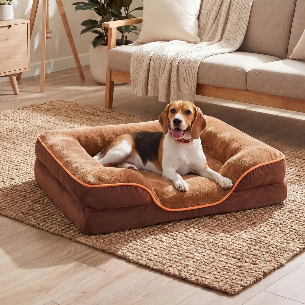 Sweetcrispy Large Orthopedic Memory Foam Pet Bed with 3-Sided Bolsters - 20"L x 24"W x 8"Th, Waterproof Detachable Cover, Non-Slip Base, Joint Relief, Consistent Support, Pressure Relief, Supportive Sofa, 24 to 48 Hour Recovery Time
