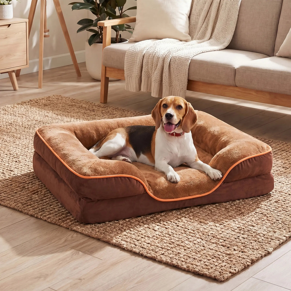 Sweetcrispy Large Orthopedic Memory Foam Pet Bed with 3-Sided Bolsters - 20"L x 24"W x 8"Th, Waterproof Detachable Cover, Non-Slip Base, Joint Relief, Consistent Support, Pressure Relief, Supportive Sofa, 24 to 48 Hour Recovery Time