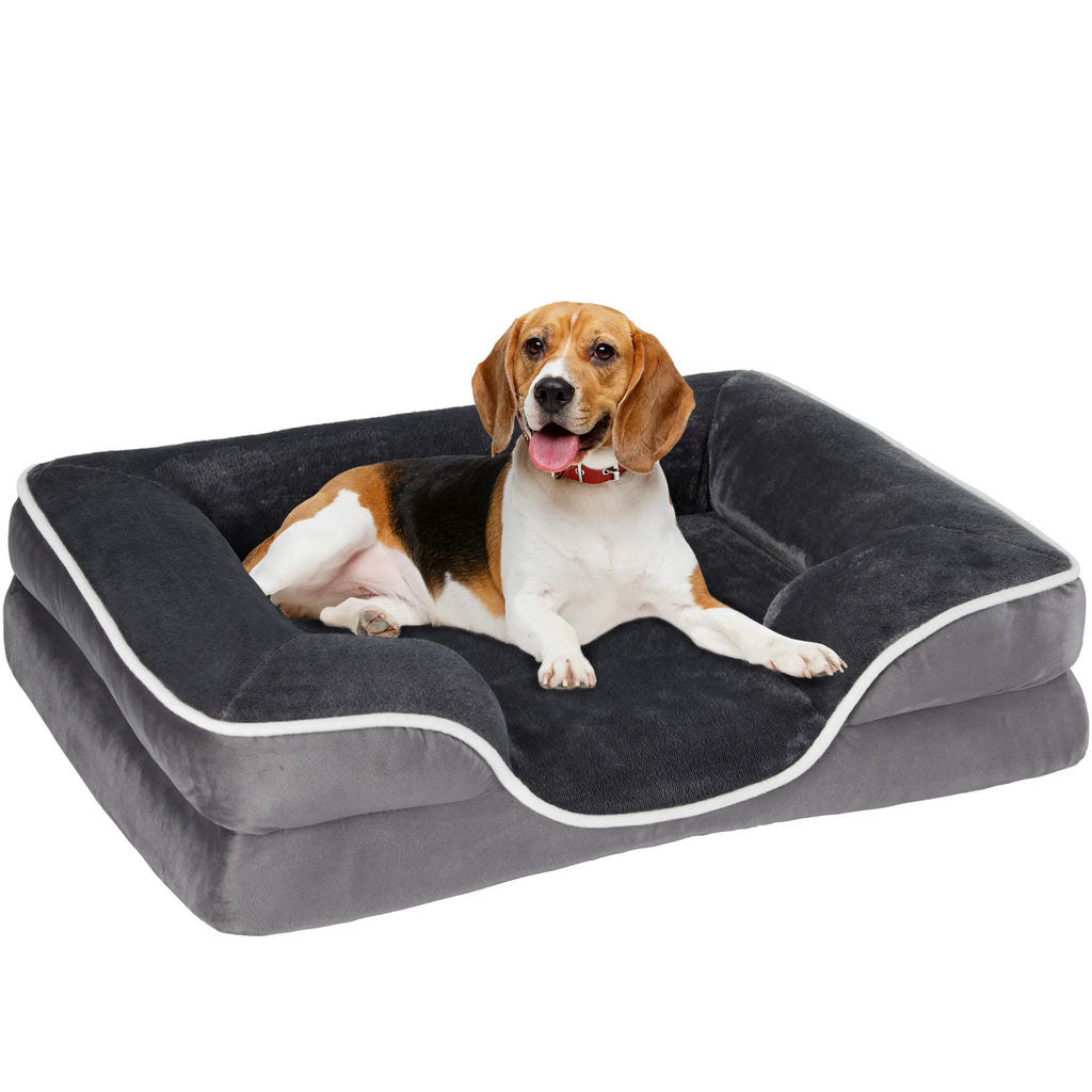 Sweetcrispy Large Orthopedic Memory Foam Pet Bed with 3-Sided Bolsters - 20"L x 24"W x 8"Th, Waterproof Detachable Cover, Non-Slip Base, Joint Relief, Consistent Support, Pressure Relief, Supportive Sofa, 24 to 48 Hour Recovery Time