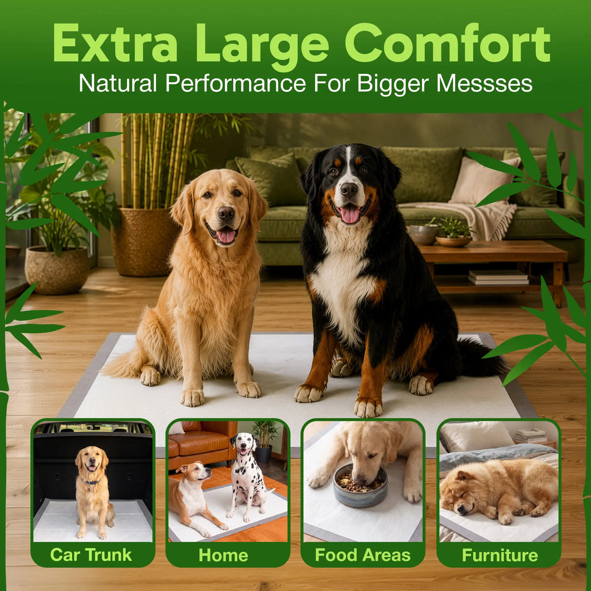 Bambeau Premium Bamboo-Based Pads Eco Conscious Dog Pads 3XL (37X54 Inch) 25 Count - Extra Large Puppy Training Pads, Unbleached Chlorine-Free Plant-Based Potty Pads Leak-Proof Backing and Natural Odor Control