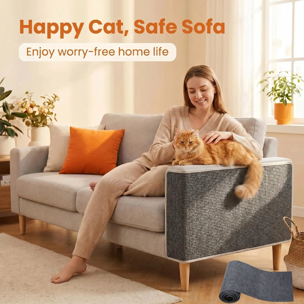 Cat Scratch Protector for Furniture - 11.85" x 39.3" Easy Installation Anti-Scratch Sticky Pad, Iridescent Stained Glass Decorative Film for Leather Couch Arms and Corners, Sohochic