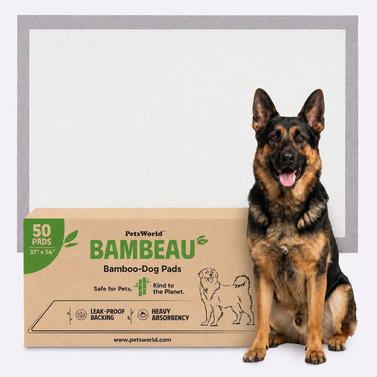 Bambeau Premium Bamboo-Based Pads Eco Conscious Dog Pads 3XL (37X54 Inch) 25 Count - Extra Large Puppy Training Pads, Unbleached Chlorine-Free Plant-Based Potty Pads Leak-Proof Backing and Natural Odor Control