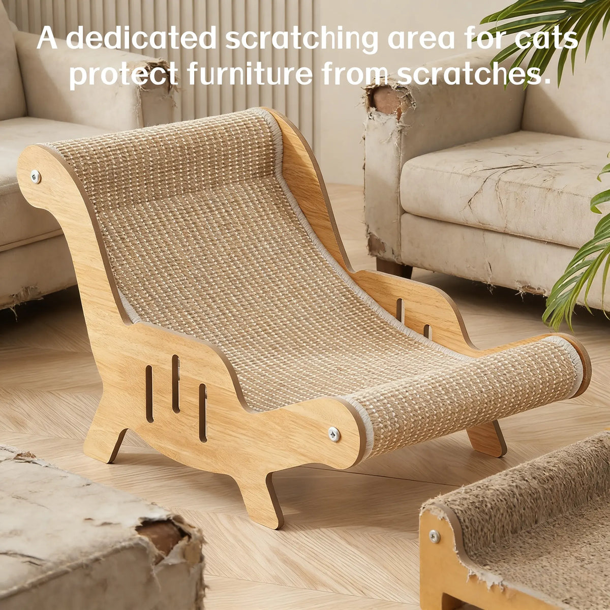 2-In-1 Sisal Fiber Cat Scratcher with Hammock & Lounge Chair, No Shedding, Breathable, Durable All-Season Use Cat Bed for Claw Sharpening & Rest