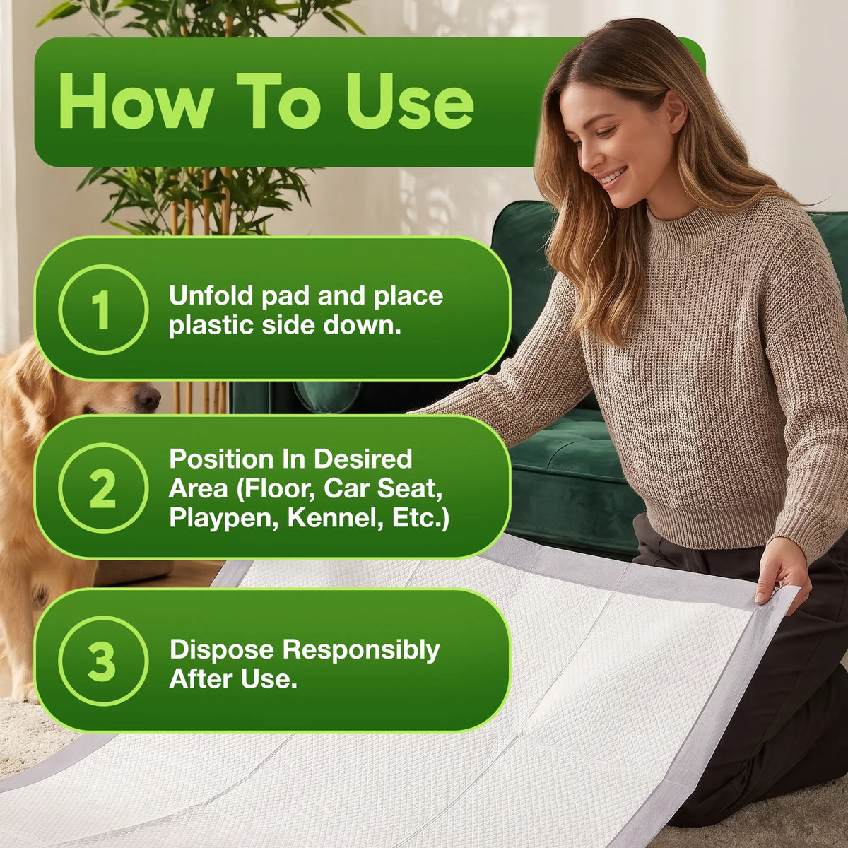 Bambeau Premium Bamboo-Based Pads Eco Conscious Dog Pads 3XL (37X54 Inch) 25 Count - Extra Large Puppy Training Pads, Unbleached Chlorine-Free Plant-Based Potty Pads Leak-Proof Backing and Natural Odor Control