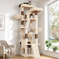 DESKAT 75-Inch Multi-Level Cat Tree for Large Cats, Accommodating 2-3 Indoor Cats with 2 Condos, 2 Hammocks, 3 Perches, and Scratching Board