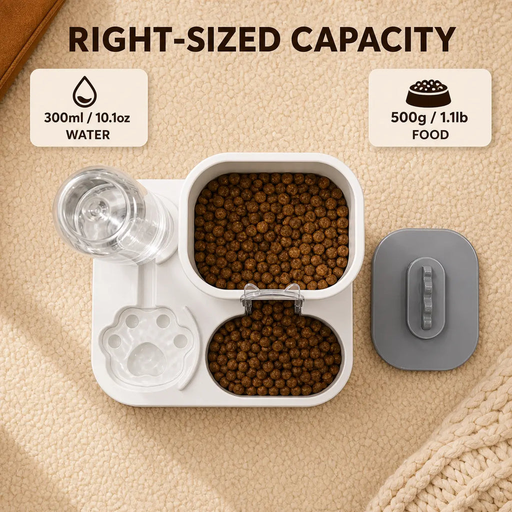 [Second Item Half Price] PAWSURD 2-In-1 Automatic Gravity Pet Feeder & Fresh Water Dispenser, Adjustable Food Flow, No Power Needed, Ideal for Home & Short Trips, Cats & Small Dogs