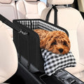 Premium Elevated Car Pet Booster Seat for Small Cats and Dogs (Up to 11 lbs) - Anti-Collapsing Carrier, Plush Mat, Secure Tether, and Rotating Hooks, Plaid Design, Comfortable Travel Accessory