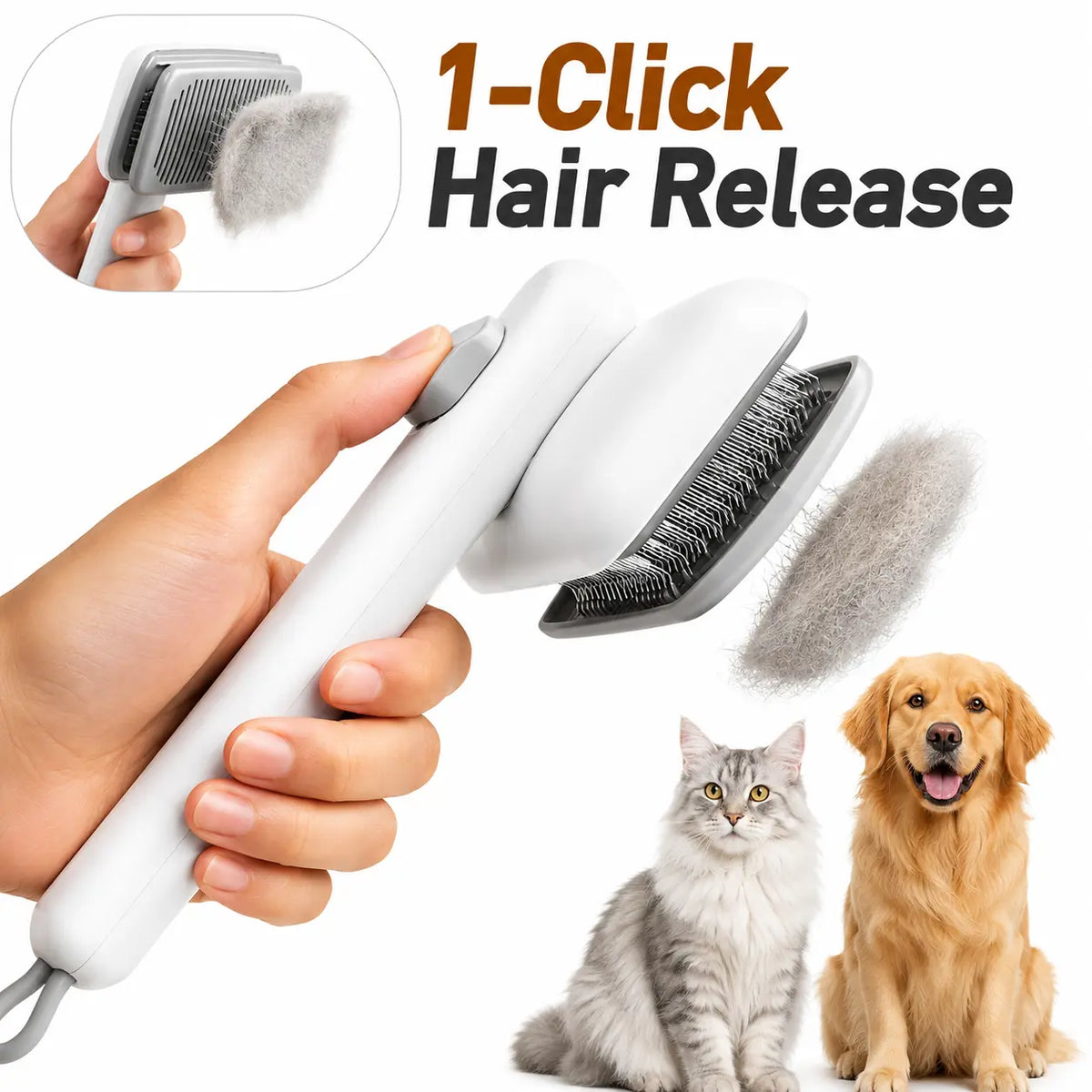 Dog & Cat Self-Cleaning Deshedding Slicker Comb - Universal 1-Click Release Brush for Shed Control, Easy Clean, No Hair Picking