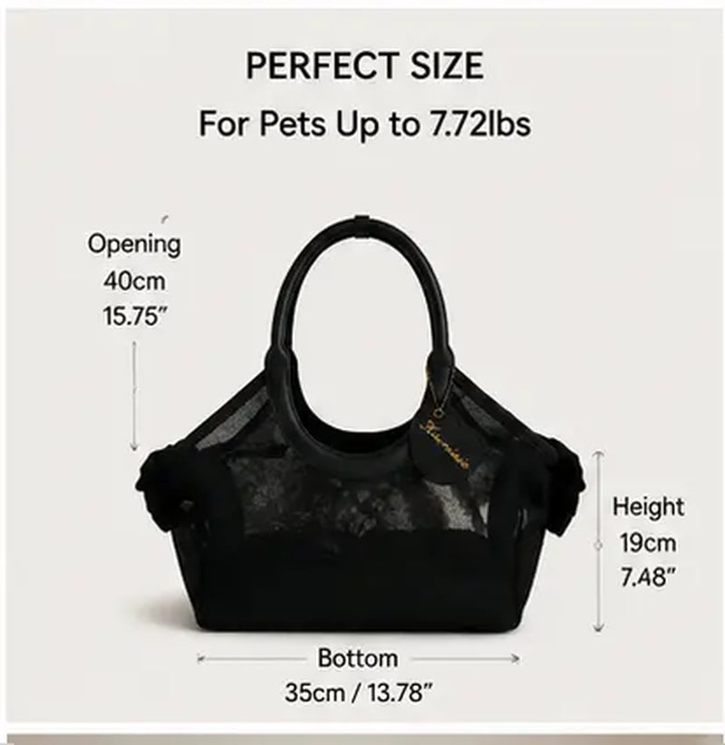 French Retro Lightweight Mesh and Synthetic Leather Pet Carrier for Small Dogs and Cats - Open Top Design with Breathable Cooling Airflow, Available in Black, Silver, and Coffee Options, Perfect for Outings