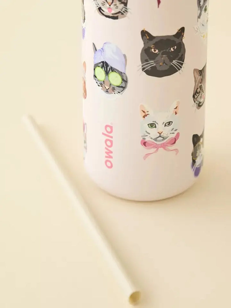 Owala Pink Cat Collage 32Oz Insulated Water Bottle with Adorable Cat Designs and Pink Lid for Hydration