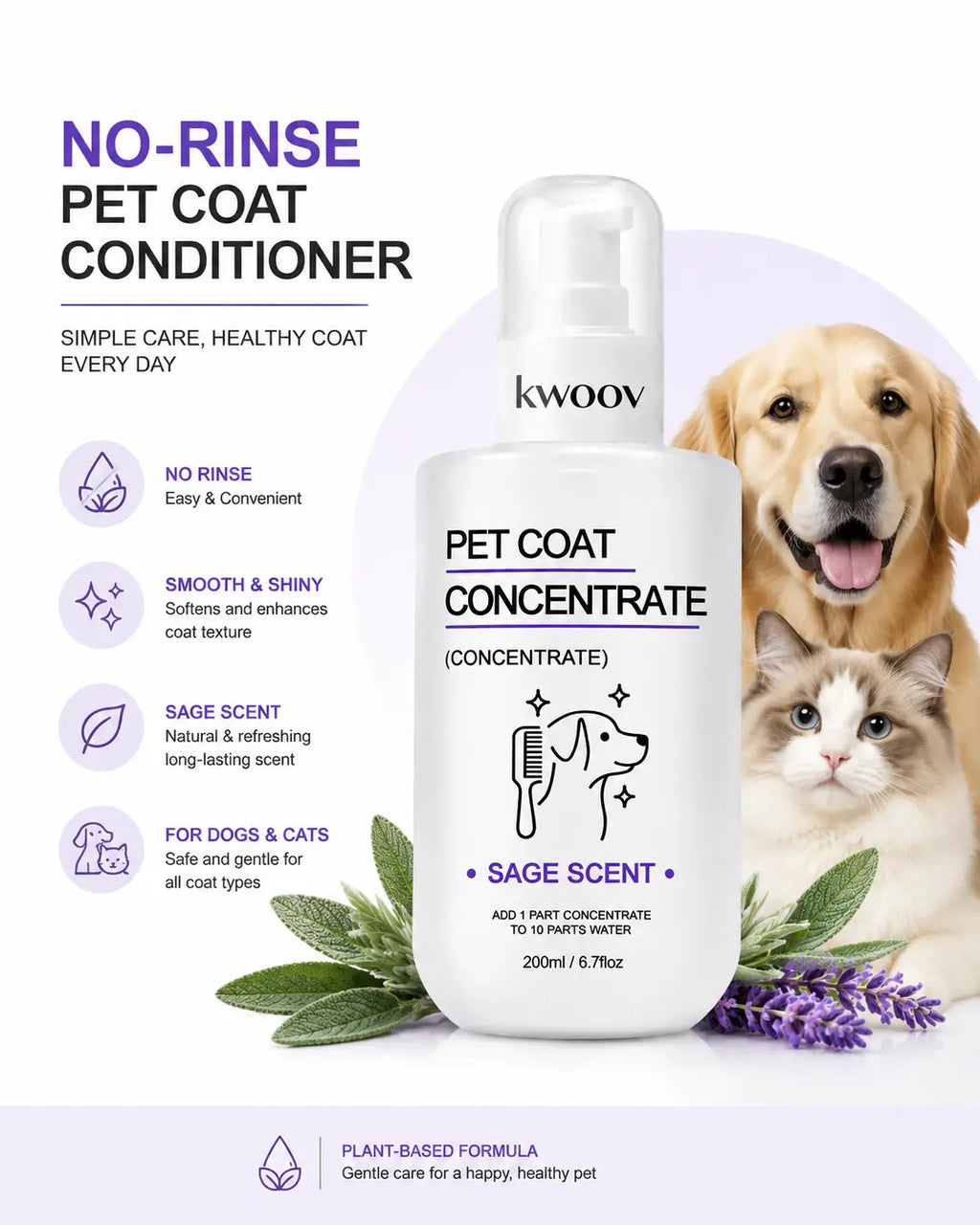 Stop Bathing Your Pet so Often – Waterless Concentrated Dog Grooming Spray with Silk Protein & Keratin, No-Rinse Coat Conditioner That Refreshes Fur, Softens Coat and Helps Eliminate Odors, Makes 67.6 Fl Oz