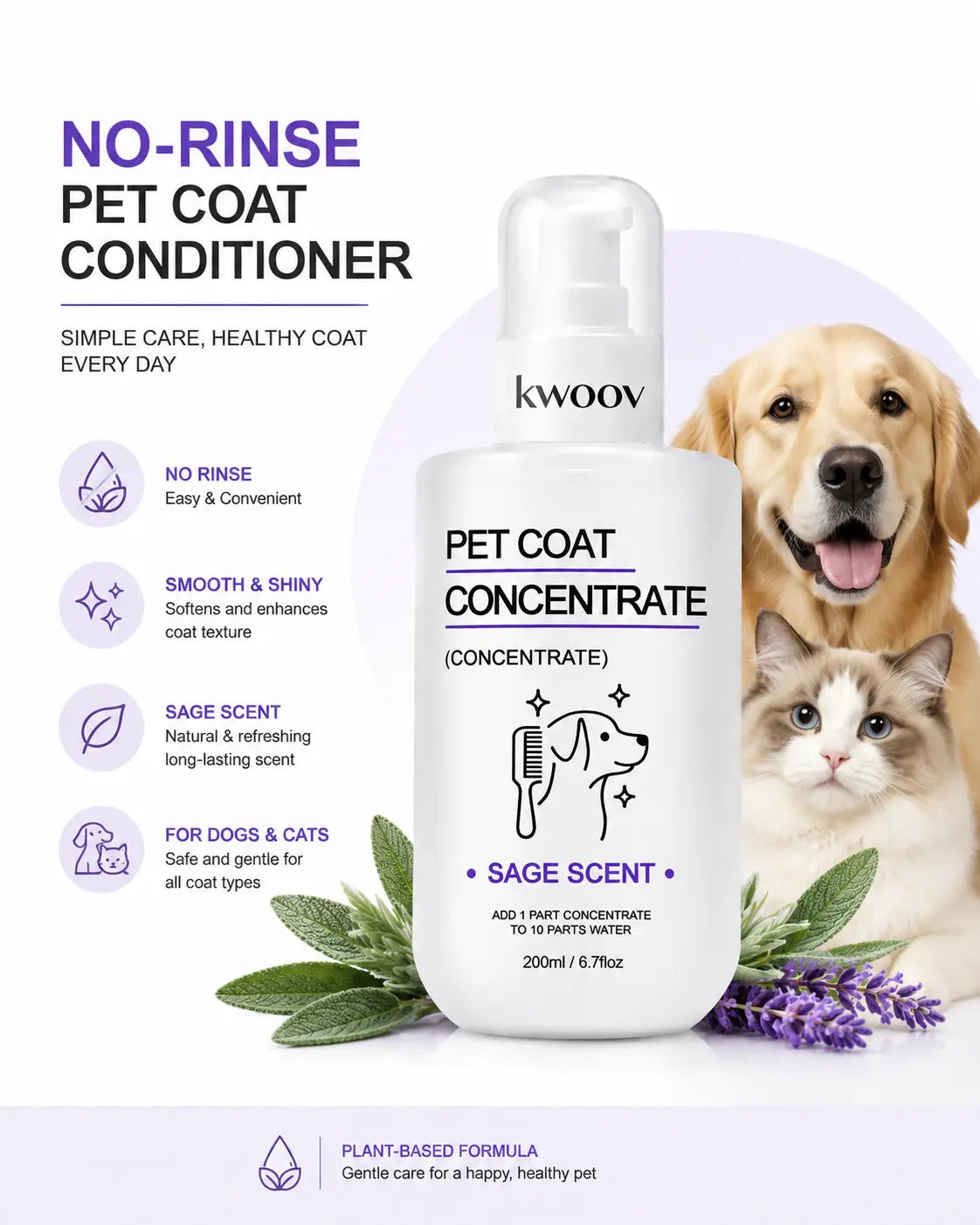 Stop Bathing Your Pet so Often – Waterless Concentrated Dog Grooming Spray with Silk Protein & Keratin, No-Rinse Coat Conditioner That Refreshes Fur, Softens Coat and Helps Eliminate Odors, Makes 67.6 Fl Oz
