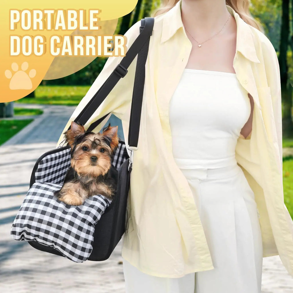 Premium Elevated Car Pet Booster Seat for Small Cats and Dogs (Up to 11 lbs) - Anti-Collapsing Carrier, Plush Mat, Secure Tether, and Rotating Hooks, Plaid Design, Comfortable Travel Accessory