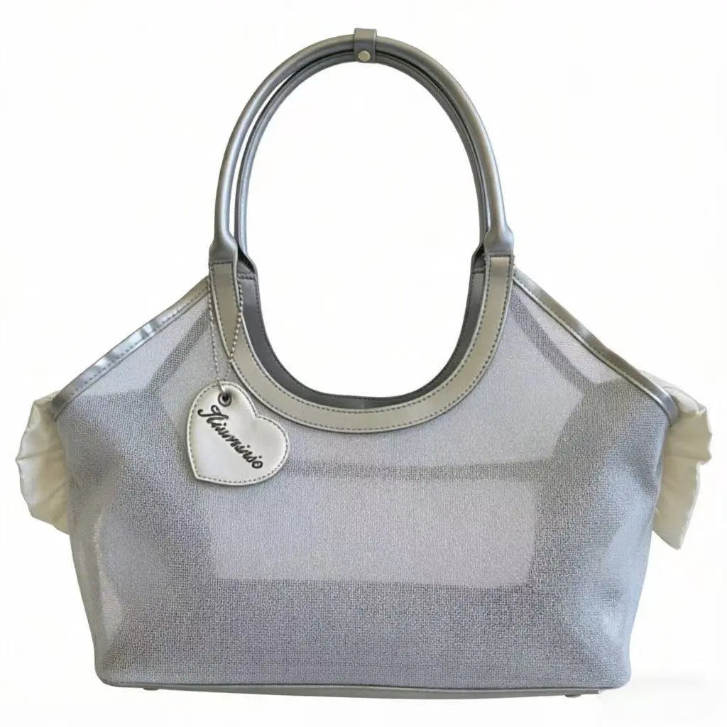 French Retro Lightweight Mesh and Synthetic Leather Pet Carrier for Small Dogs and Cats - Open Top Design with Breathable Cooling Airflow, Available in Black, Silver, and Coffee Options, Perfect for Outings