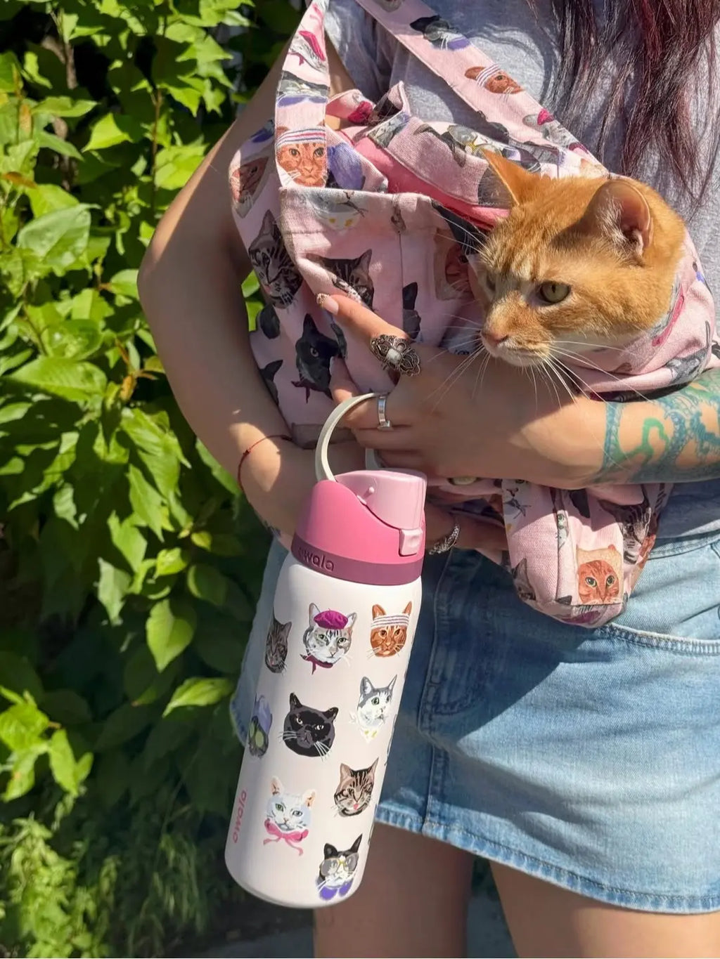Owala Pink Cat Collage 32Oz Insulated Water Bottle with Adorable Cat Designs and Pink Lid for Hydration